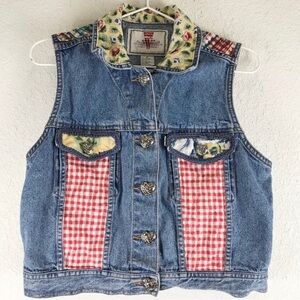 Vintage 90s Levi's Women's Denim Jean Vest Cropped Upcycled Floral Gingham M